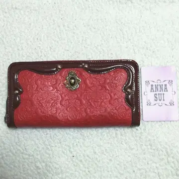 컨디션 최상! 안나수이 셀팡 라운드 지퍼 장지갑 백사 레드 계열 색상