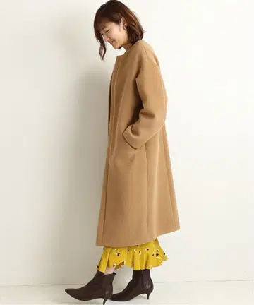 [ IENA ] 램스울 노카라 롱 코트