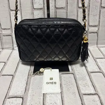 새상품급 GRES 그레 천연 가죽 퀼팅 가죽 미니 숄더백 블랙