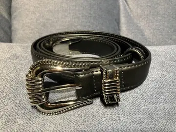 천연 가죽 소가죽 블랙 내로우 벨트 로프 장식 버클 108cm 새상품급