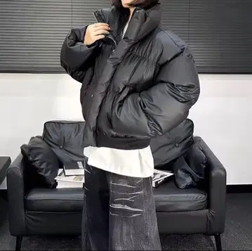 최신 트렌드! 가죽 다운 자켓 숏 기장 한국 패션 오버 XL