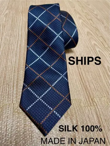 SHIPS 실크 100% 네이비 체크 무늬 넥타이