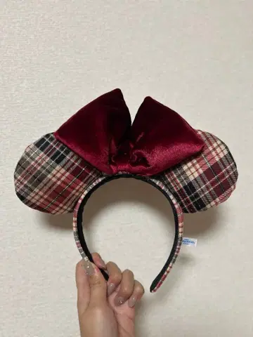 미니 마우스 머리띠 체크 무늬