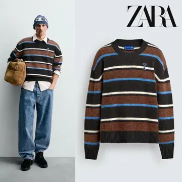 CHAMPION X ZARA 스트라이프 패턴 패치 스웨터 M 사이즈