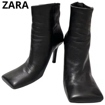 자라 ZARA 스퀘어토 숏부츠 부티 가죽 블랙 검정
