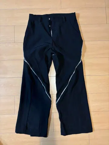 블랙 슬랙스 지퍼 달린 바지 한국 스타일 플레어