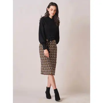 Viagguo Blu 기하학 패턴 자카드 니트 원피스