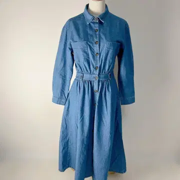 ABITOKYO 맥시 길이 A라인 데님 셔츠 원피스 L 사이즈