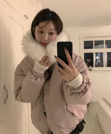 핑크 퍼 다운 자켓