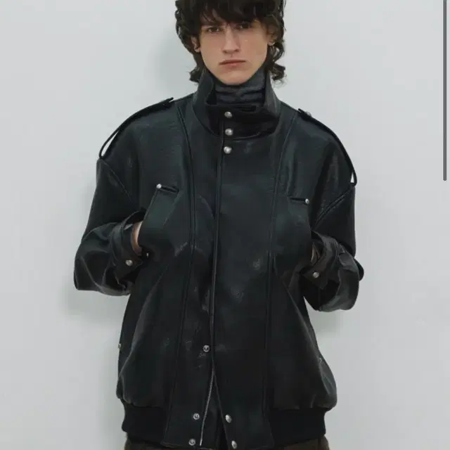 문선 4 Pocket Oversized Leather Blouson 뷔