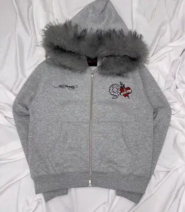 9090 Ed Hardy 90 Logo Fur Zip Hoodie