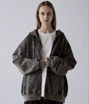 CLEL 헤비 웨이트 로고 자수 풀 집업 후드티