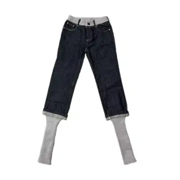 다크 데님 스키니 팬츠 리브 밑단 스플라이스 개성 로우라이즈