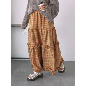 체크 캉캉 스커트 ( 오렌지 )
