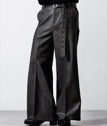 [ CLEL ] 빈티지 디자인 벨트 플레어 인조 가죽 팬츠 블랙 계열 M