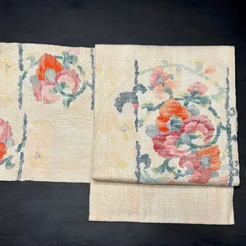 나고야 오비 니시진 비단 마가와  순수 실크 아이보리 꽃 so194