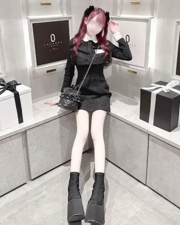 HONEY MEW 트위드 앙상블 원피스 블랙 프리 사이즈 새상품