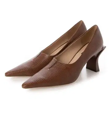 미사용 [ EVOL ] 디자인 힐 V컷 리자드 펌프스 브라운 24.0