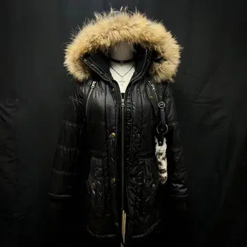 헤이세이 갸루 y2k 그런지 퍼 달린 롱 다운 다크 코어 히메 갸루