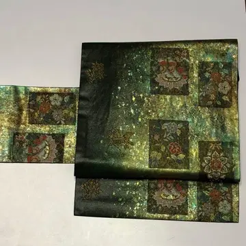 나고야 오비 당초 니시진 비단 중고 그린 새 꽃 so196