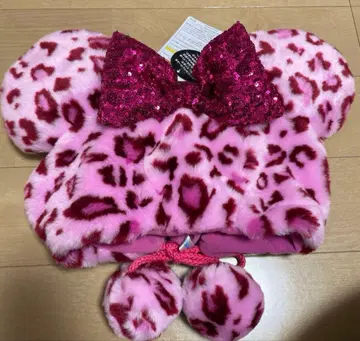 디즈니 미니 팬캡 레오파드 무늬 핑크