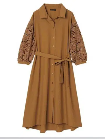 [새상품급] Ranan 소매 레이스 롱 셔츠 원피스 LL 카멜