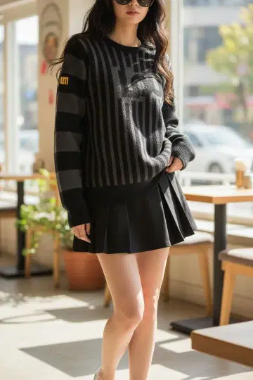 여성용 크루넥 스웨터 블랙