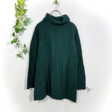 데코이 케이블 짜임 스웨터(L) 오프 터틀넥 그린 알파카 혼방
