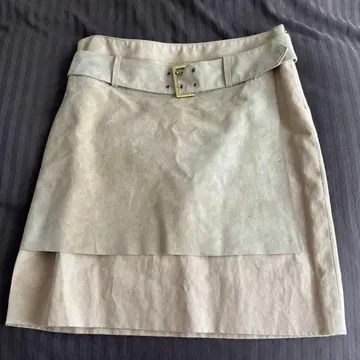 베이지 스웨이드풍 미니 스커트 벨트 포함