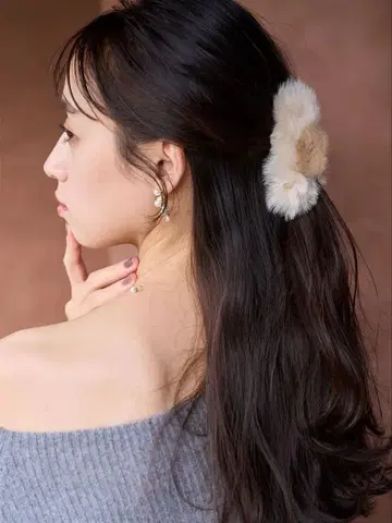 스나이델 퍼 바이스 베이지 바이스 클립 퍼 하트 복슬복슬