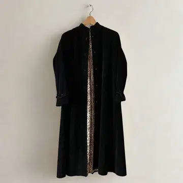 빈티지 롱 코트 일본제 스웨이드 느낌 블랙 레오파드 무늬 9호