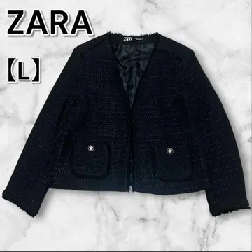ZARA 트위드 버튼리스 노카라 테일러드 자켓 블랙 L 사이즈