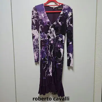 로베르토 카발리 보라색 계열 프릴 원피스