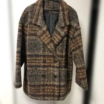 브라운 체크 무늬 더블 브레스트 자켓