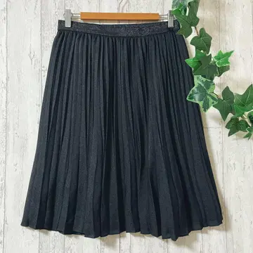 빅 사이즈 44 플리츠 스커트 23구 블랙 라메 믹스 무릎 기장 일본제