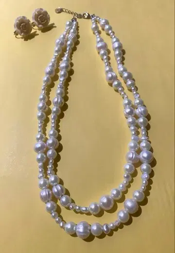 오늘 15일 판매 종료! 펄 2연 목걸이와 장미 귀걸이(덤) 세트