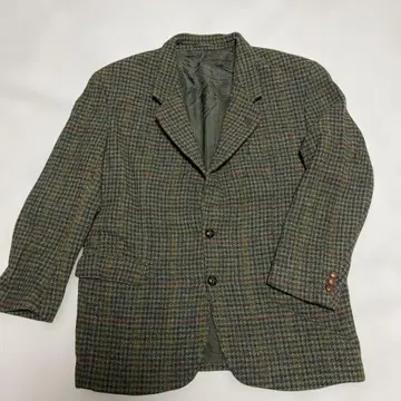 해리스 트위드 체크 무늬 테일러드 자켓 그린