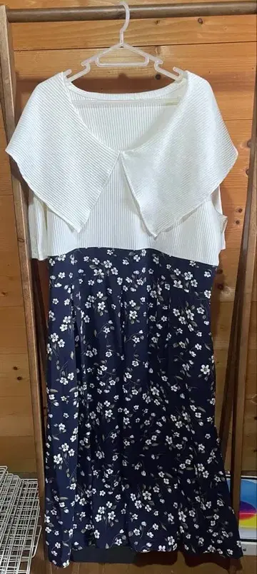 꽃무늬 도킹 원피스 4L 네이비