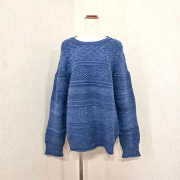 PLST 입체 편직 블루 니트 스웨터 (L) 고급 컬러 굵은 편직
