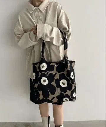 210nouve 꽃 패턴 니트 토트백