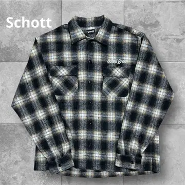 Schott 샷 두꺼운 원단 플란넬 셔츠 셔츠 자켓 XL 체크 자수