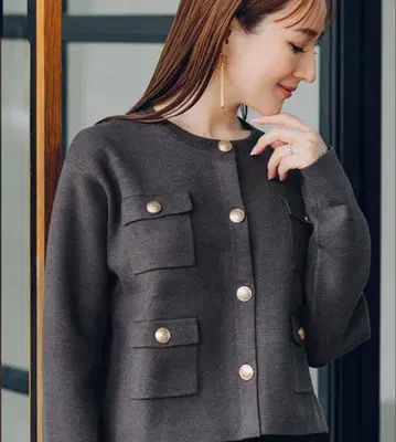 Urs 골드 버튼 니트 가디건 자켓 그레이 s