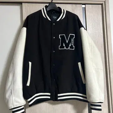 BEAMS 바시티 자켓 블랙/화이트 M