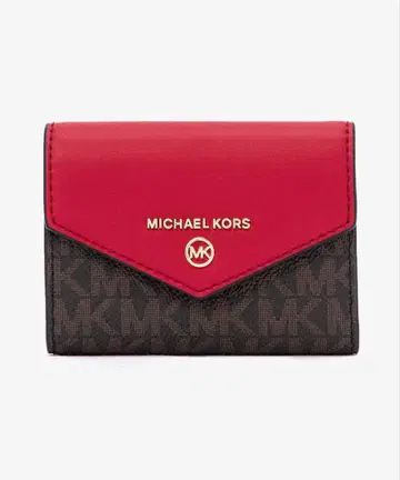 MICHAEL KORS 로고 프린트 키케이스 브라운/레드