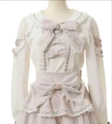 리즈리사 LIZLISA 티아라 리본 리브 컷 블라우스 핑크