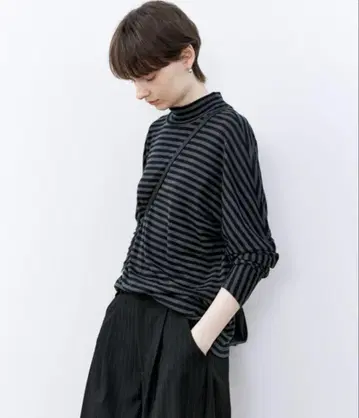 [ tageechita ] 울 혼방 보더 하이넥 긴팔 티셔츠