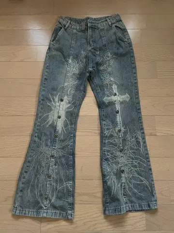 Y2K 빈티지 데님 플레어 팬츠 그런지 펑크 부츠컷