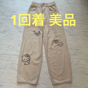 로데오 크라운즈 헬로키티 자수 베이지 와이드 팬츠 완판