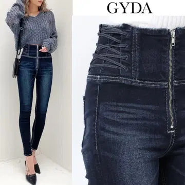 제이다 하이웨스트 ZIP 사이드 레이스업 스키니 데님 팬츠