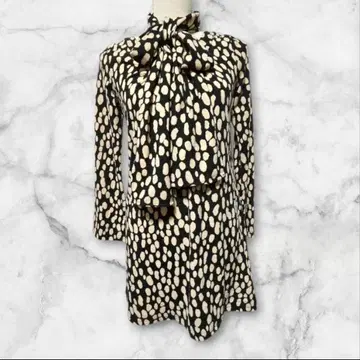 VICKY 보타이 애니멀 무늬 튜닉 소 무늬 베이지 블랙 M